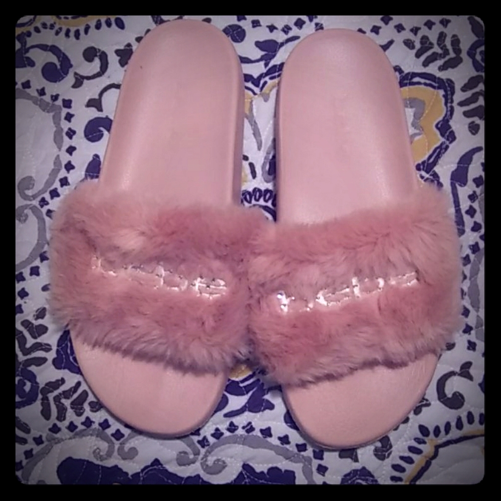 Babe Rose Pink Furry Slides
